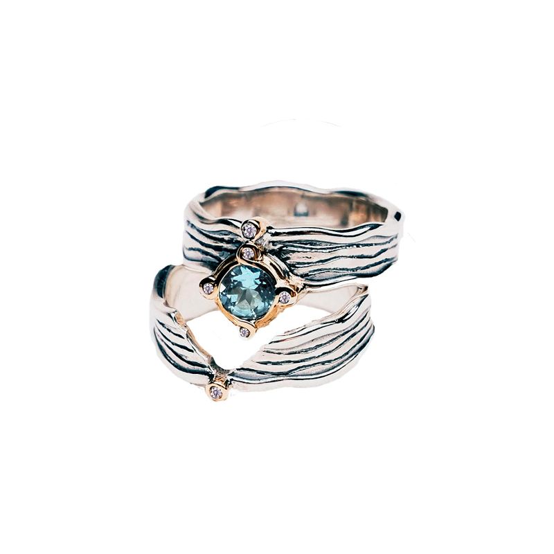 Sterling Silver Oxidized 10k Sky Blue Topaz & CZ Rocks 