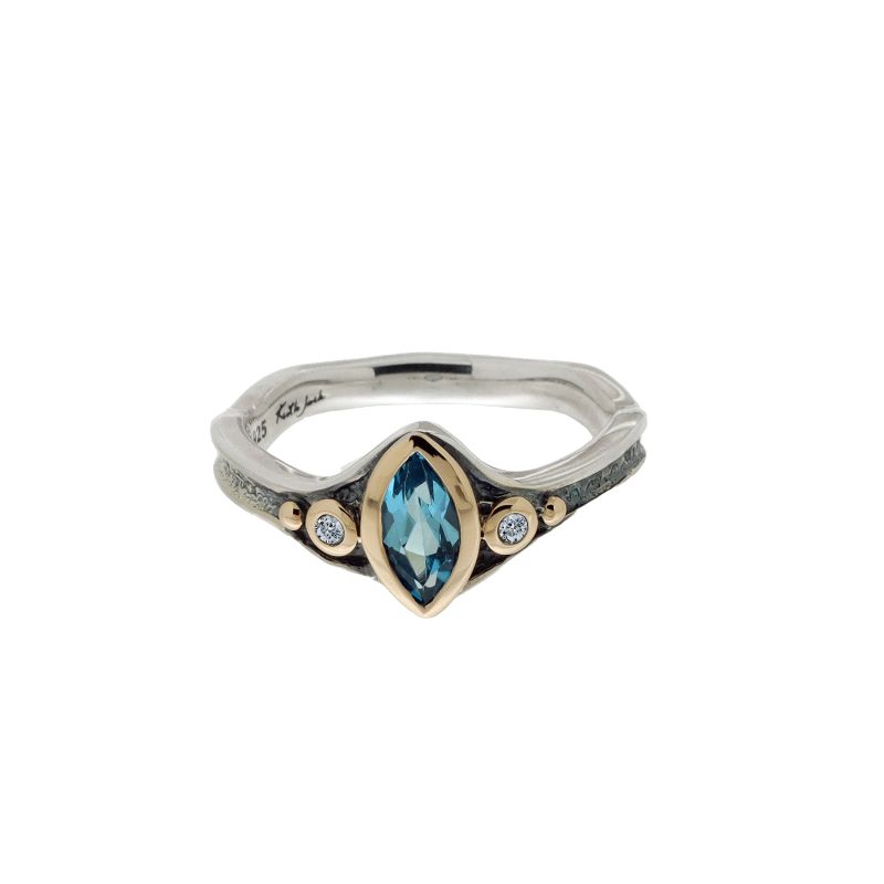 Sterling Silver 10k Marquise Swiss Blue Topaz & CZ Rock 