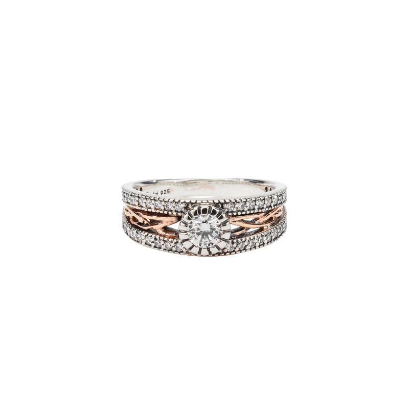 Sterling Silver Oxidized 10k Rose CZ Brave Heart Ring