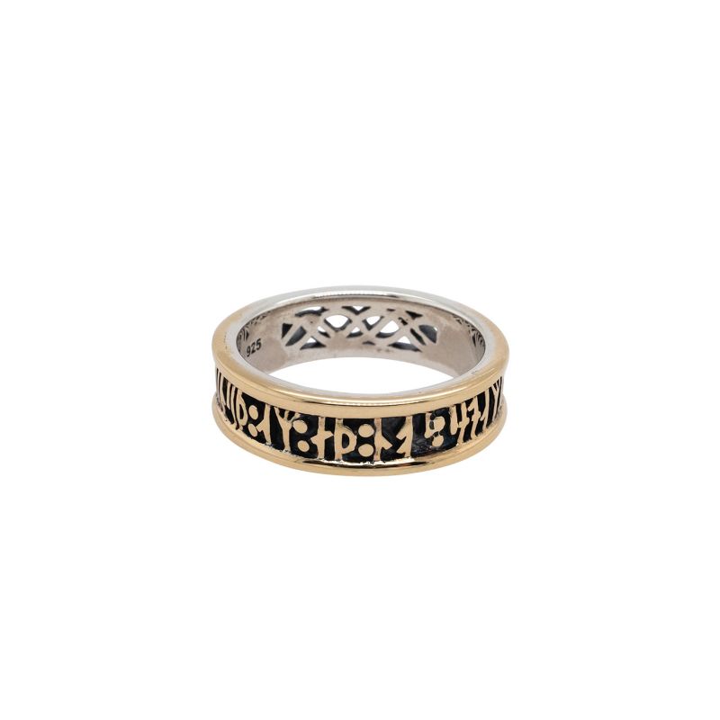 Sterling Silver Oxidized 10k Yellow Viking Rune Narrow Ring