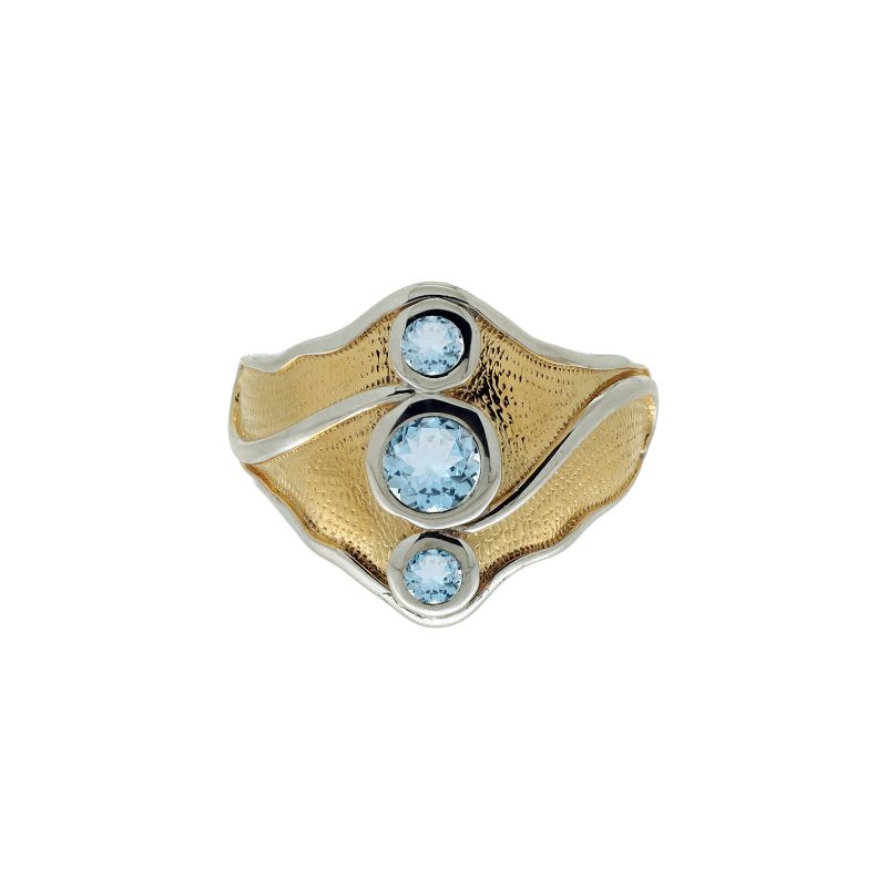 Sterling Silver Rhodium 23k Gilded Sky Blue Topaz Rocks 'n Rivers Ring