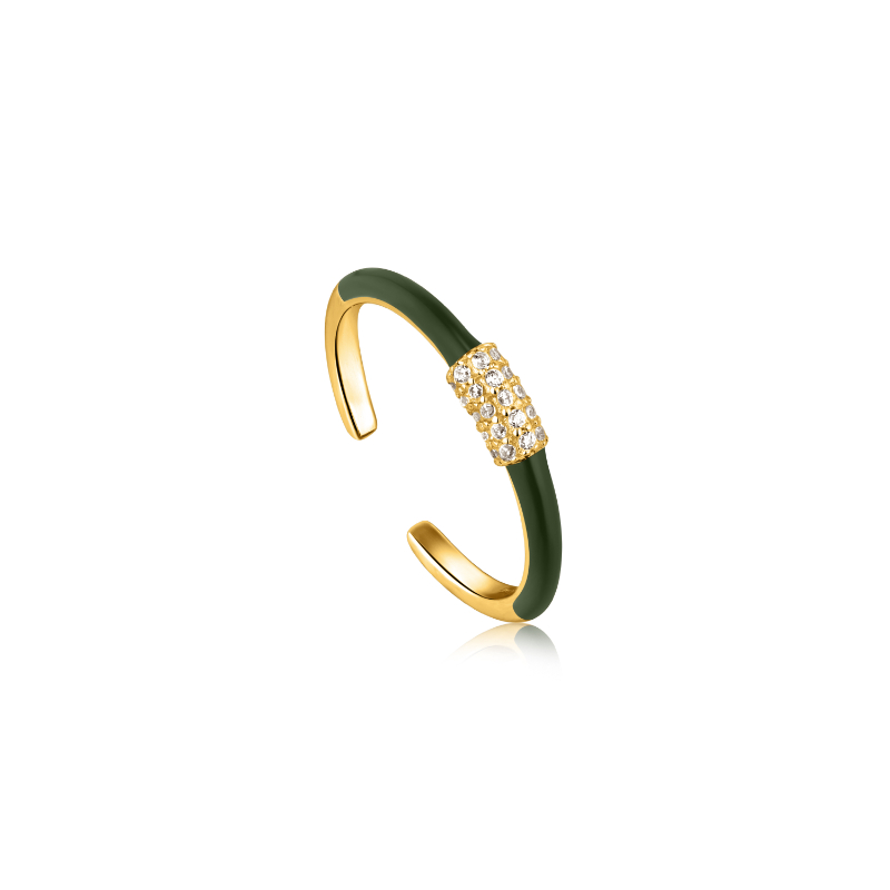 FOREST GREEN ENAMEL CARABINER GOLD ADJUSTABLE RING