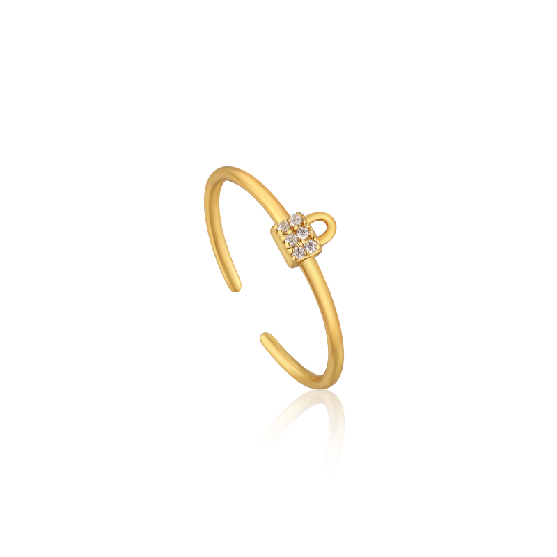 Gold Padlock Sparkle Adjustable Ring