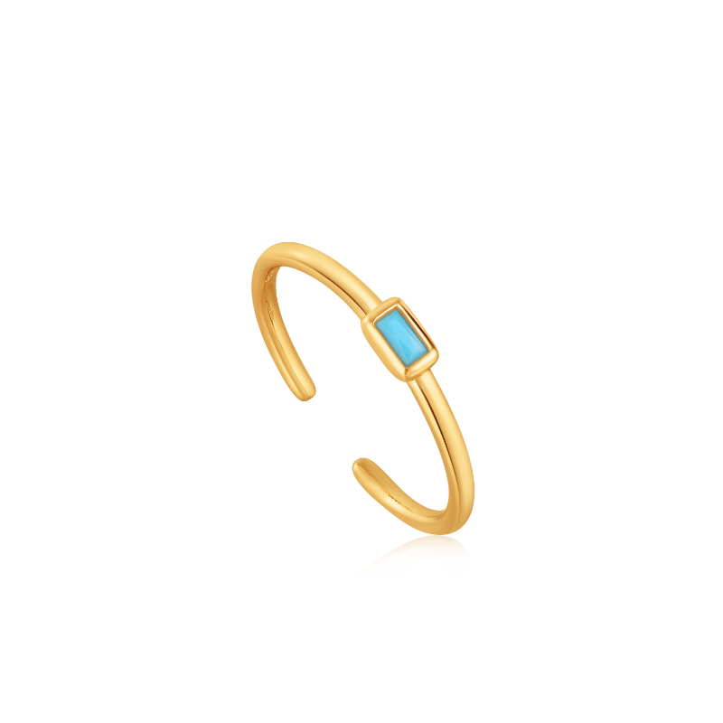 GOLD TURQUOISE BAND ADJUSTABLE RING