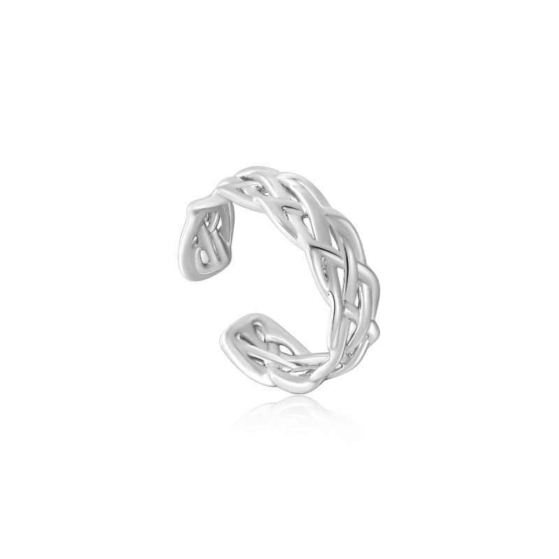 SILVER ROPE WIDE ADJUSTABLE RING