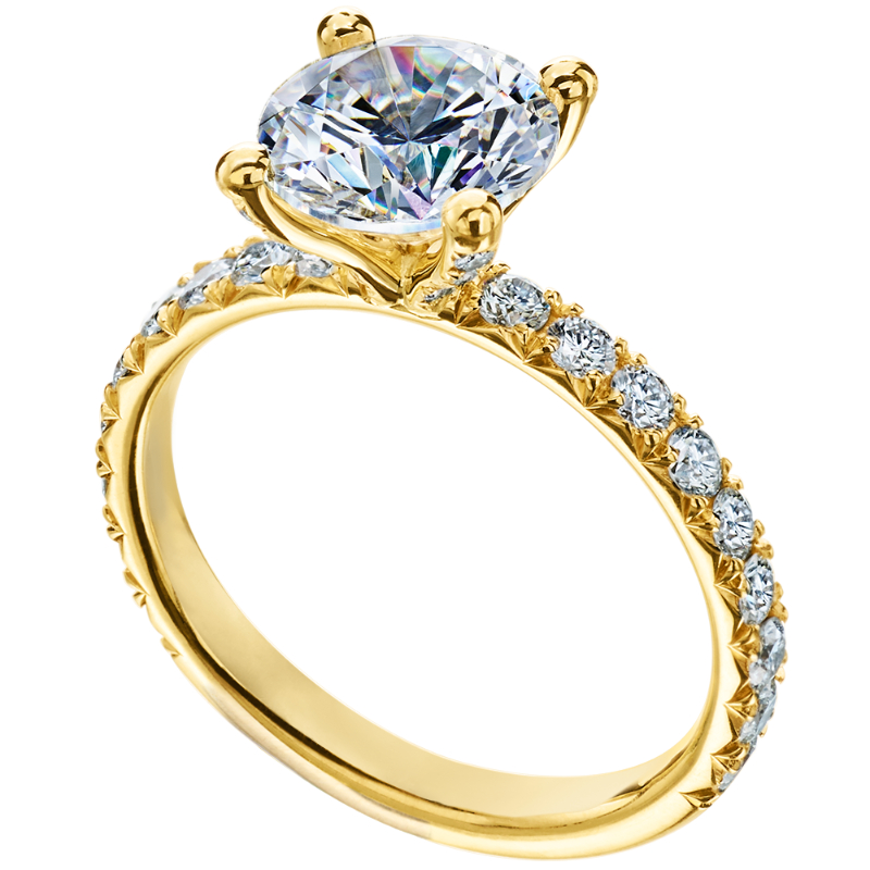 Stunning Yellow Gold Engagement Ring Features Venetian Pave Setting