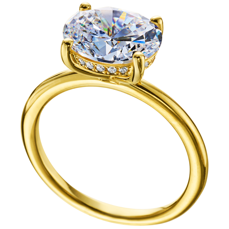 18 Karat Yellow Gold Engagement Ring Features Hidden Diamond Halo