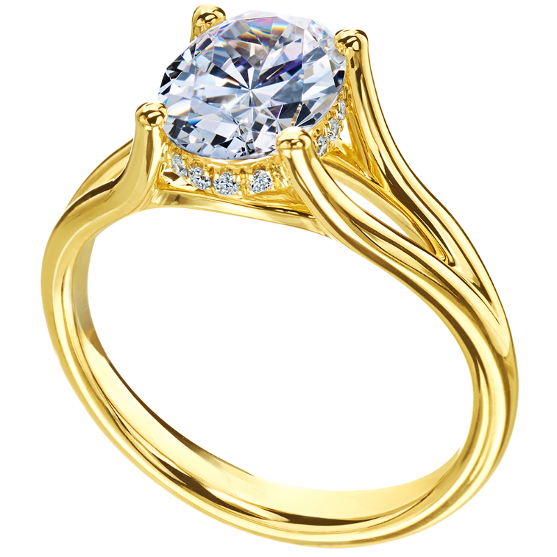 18 Karat Yellow Split Band Ring Features A Hidden Halo