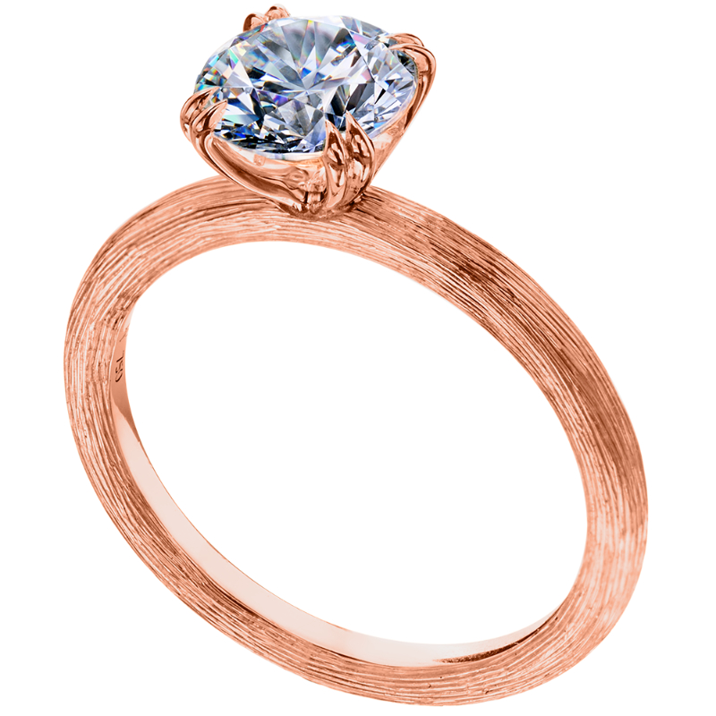 18 Karat Rose Gold Engagement Ring Is Hand Engraved