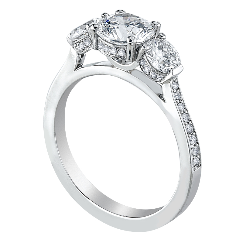 Bead-Set Three-Stone Platinum Engagement Ring