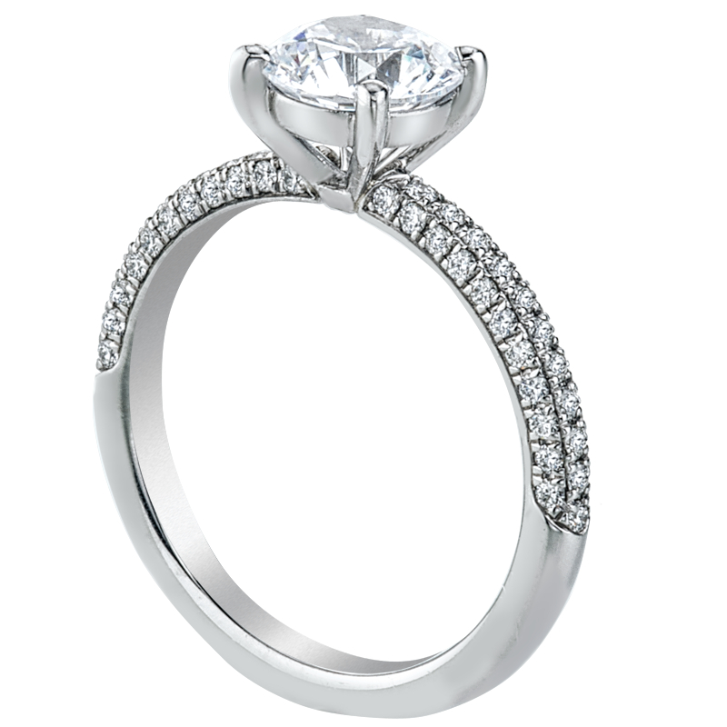 Three-Row Pave Shank Platinum Engagement Ring