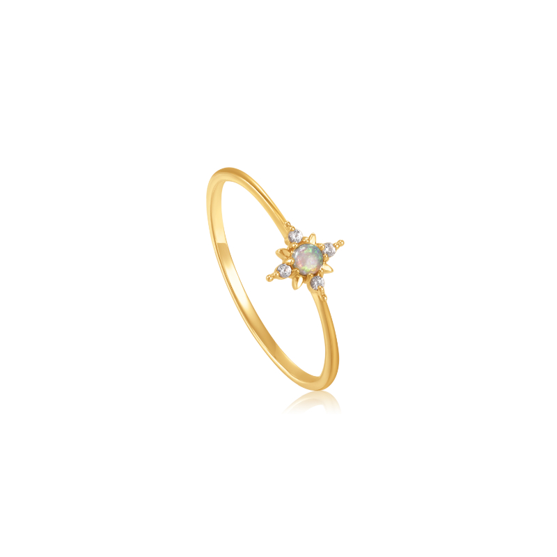 14KT GOLD OPAL AND WHITE SAPPHIRE STAR RING
